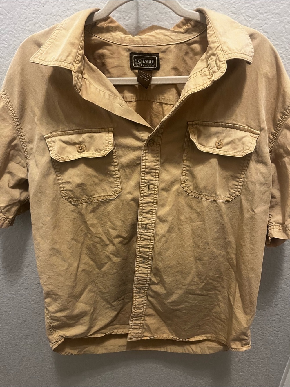 CE Schmidt Workwear Mens Large Tan Cotton Canvas Short Sleeve Button Shirt